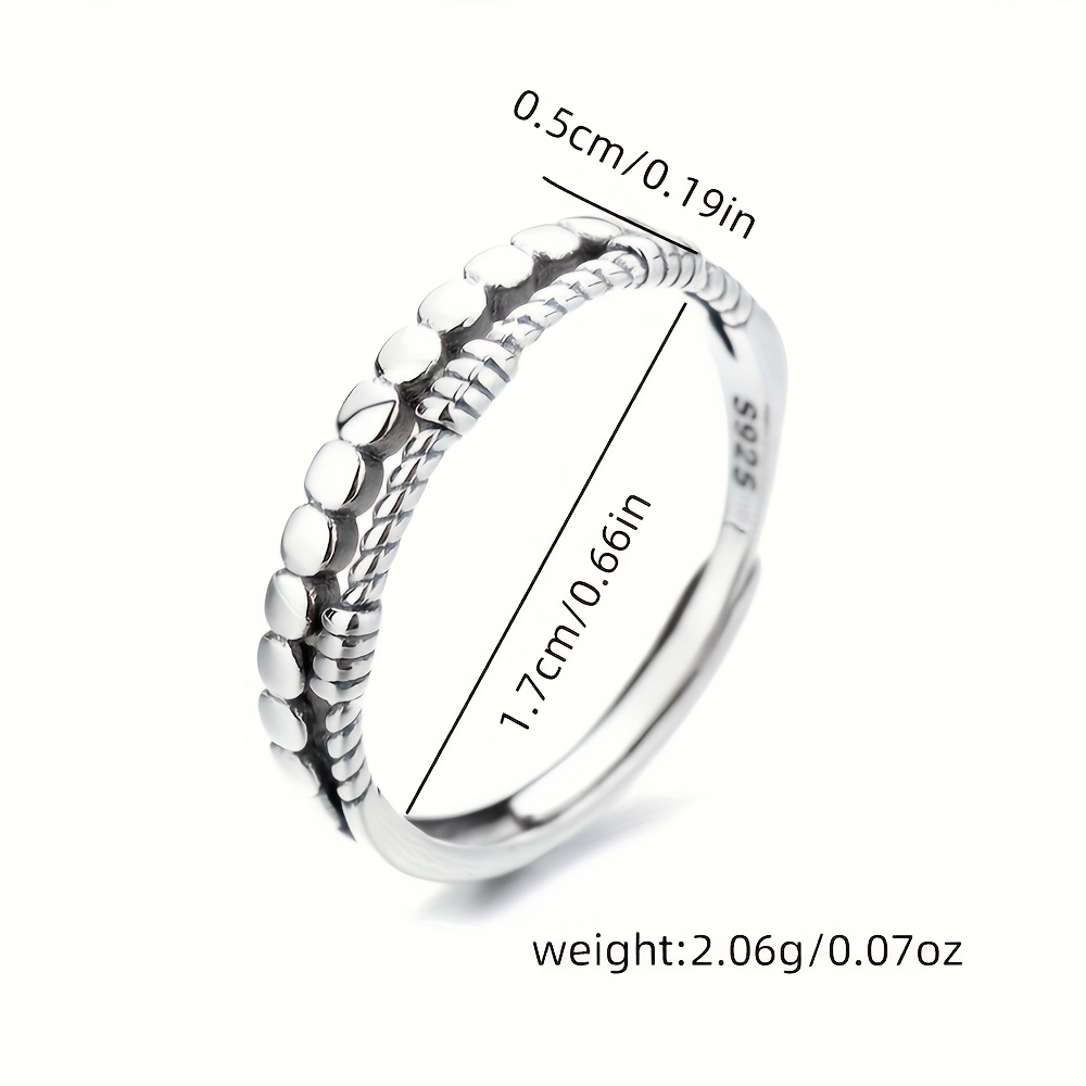 S925 Silver Retro Geometric Chain Ring for Women's Index Finger